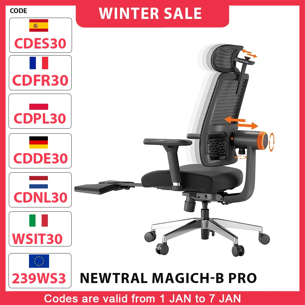 NEWTRAL MagicH-B Pro Ergonomic Chair with Footrest Auto-Following Backrest Headrest Adaptive Lower Back Support Adjustable Armre