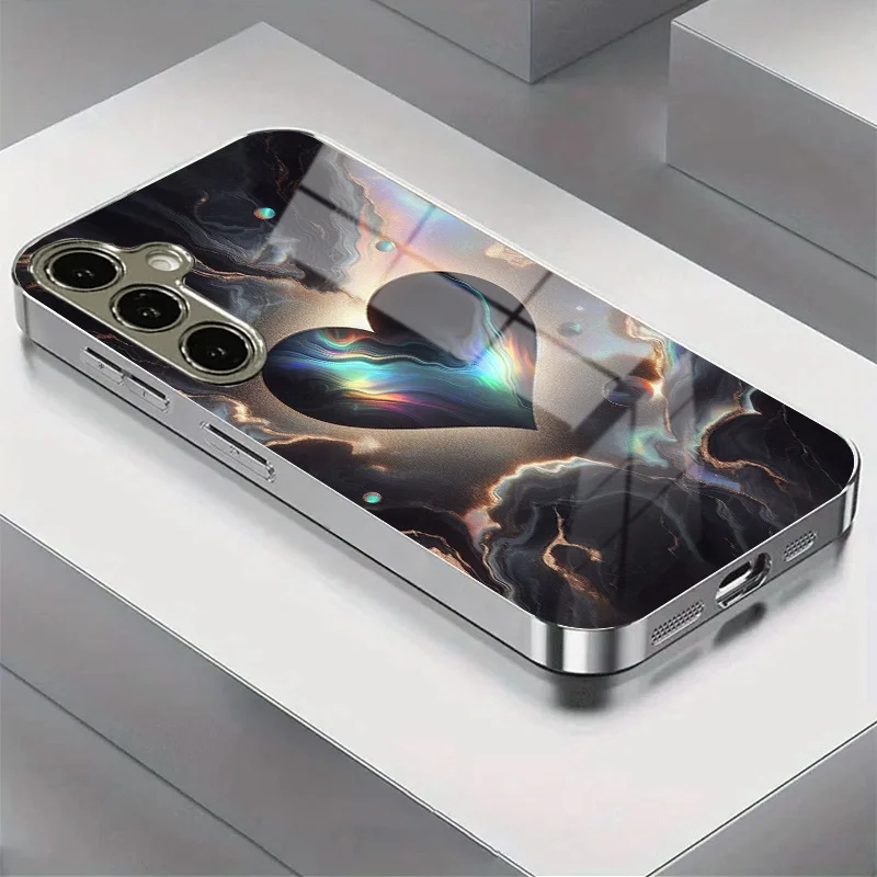 

Gold-plated tempered glass phone case, compatible Galaxy S26 S25 S24 S23 S22 Ultra Plus. Features a heart-shaped cosmic design.