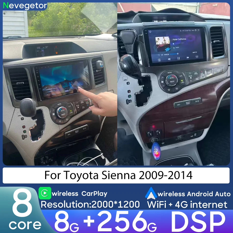 

For Toyota Sienna 2009-2014 Car Multimedia Player Stereo Car Video Player Navigation GPS Android Radio Wireless CarPlay Auto