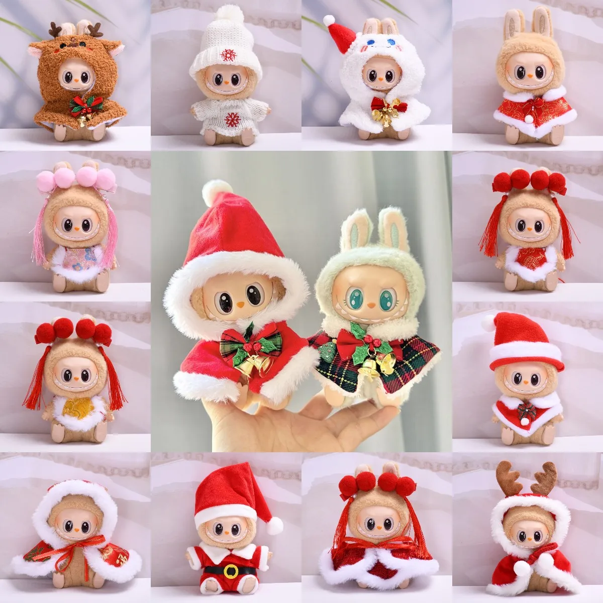 

17cm Labubu I II Idol Dolls Clothes Accessories Korea Kpop Exo Clothing Santa Hat Deer Snowman Cape Xmas New Year Winter Gifts