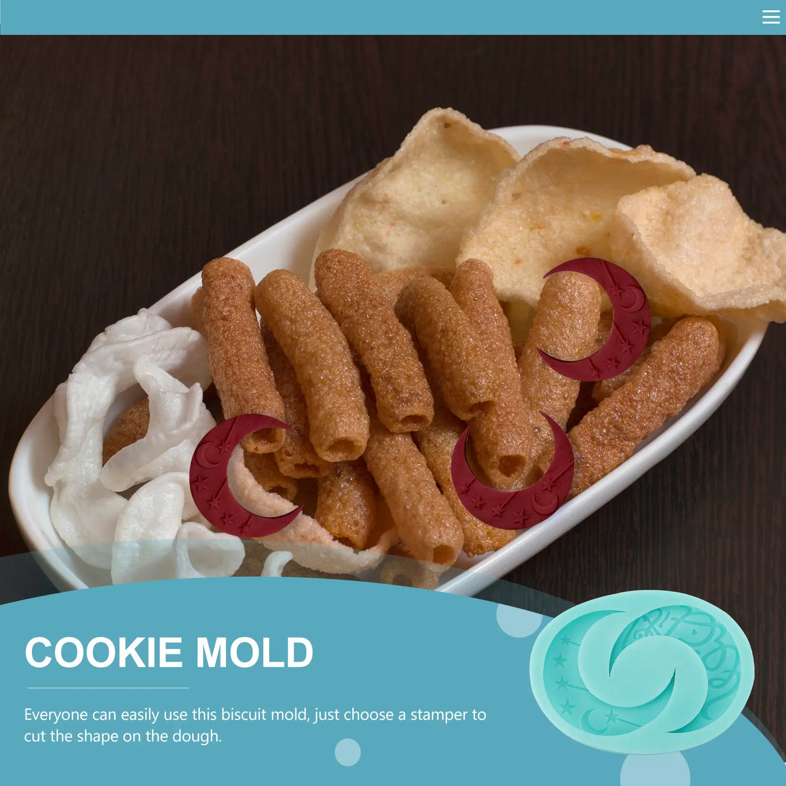 Ramadan Biscuit Mold Moon Shape Silicone DIY Cookie Cutter Oven Microwave Dishwasher Safe Baking Supply for Family Kids Eid