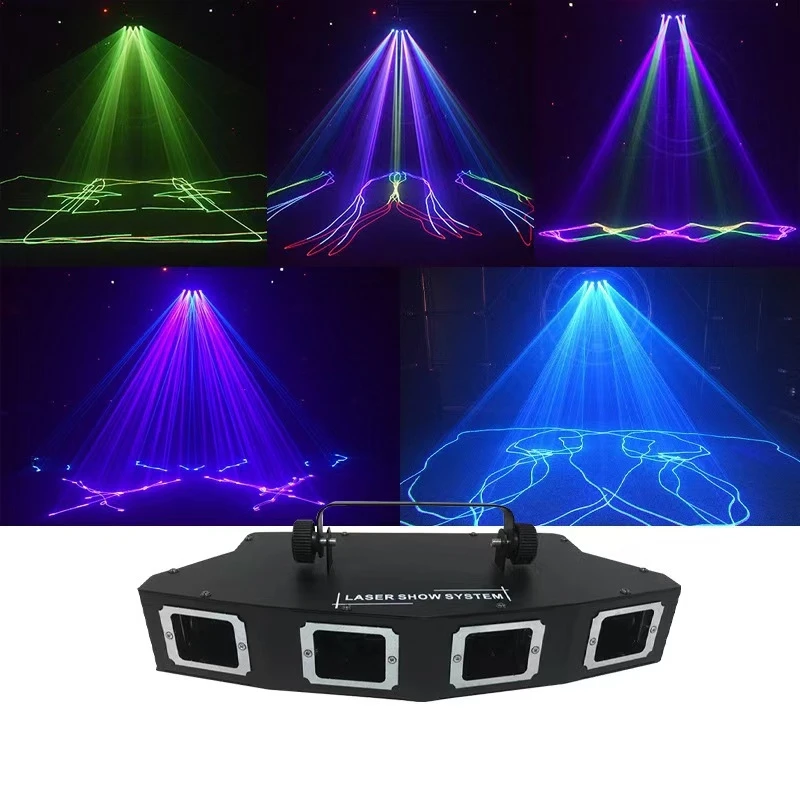 Projecteur laser RVB 3-en-1 pleine couleur à large portée avec 4 lentilles DMX512 pour éclairage d'effets de scène, idéal pour discothèques et pistes de danse