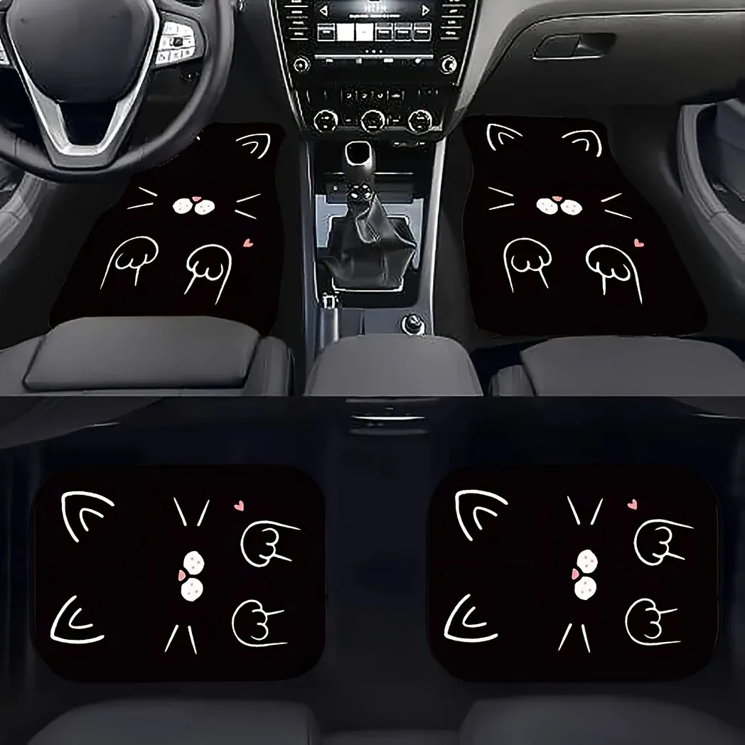 

4 pieces suitable for most cars, sedans Suv、 Cute cartoon cat print car floor mats and all-weather padding protection for the fr
