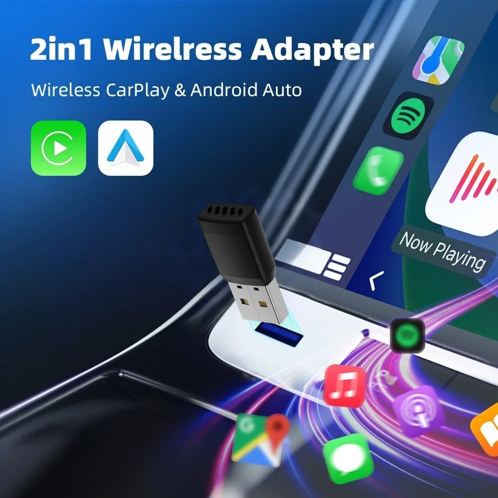 Adattatore CarPlay Wireless 2-in-1 2026, Plug & Play, Connessione Automatica, Latenza Zero, Compatibile con Apple e Android