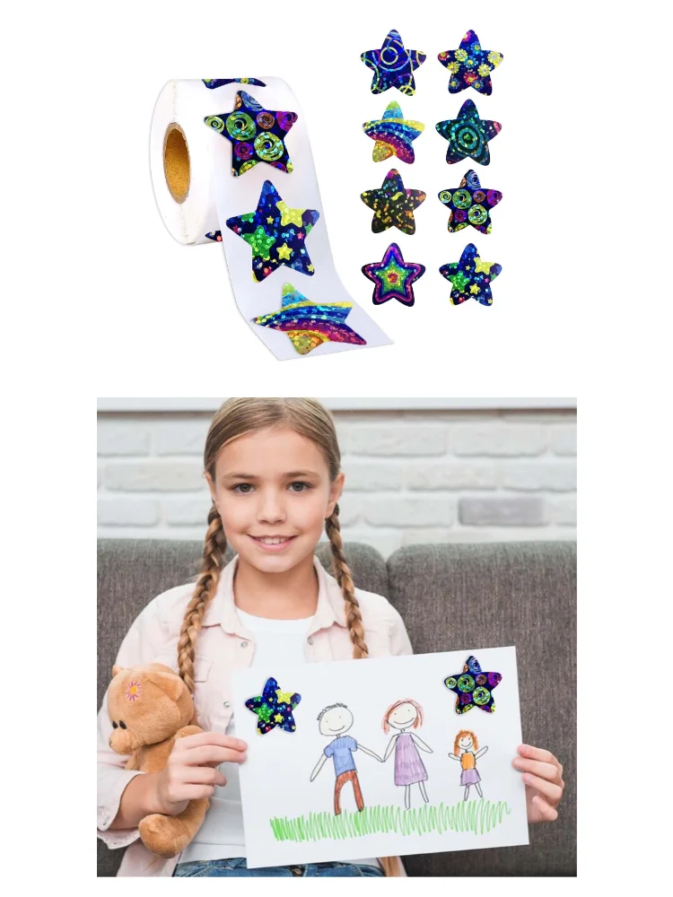 500Pcs/Roll Blue Star Stickers paper Cartoon Outer Space Star Rewards Stickers Starry Sky For Learning Rewards Game Party Gift