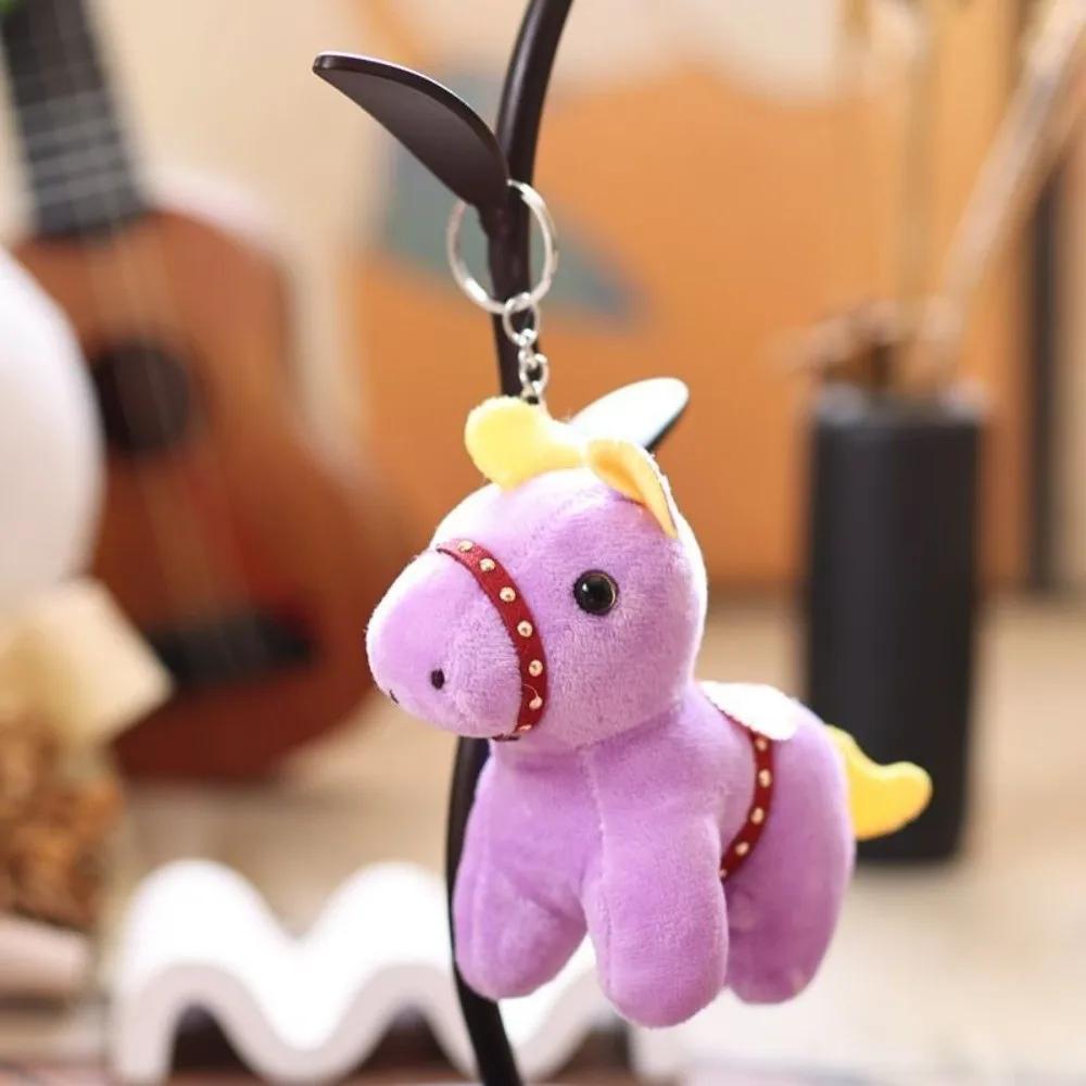 Dessin animé poney pendentif mascotte poupée Style chinois en peluche cheval porte-clés sac à dos pendentif moelleux peluche Animal porte-clés