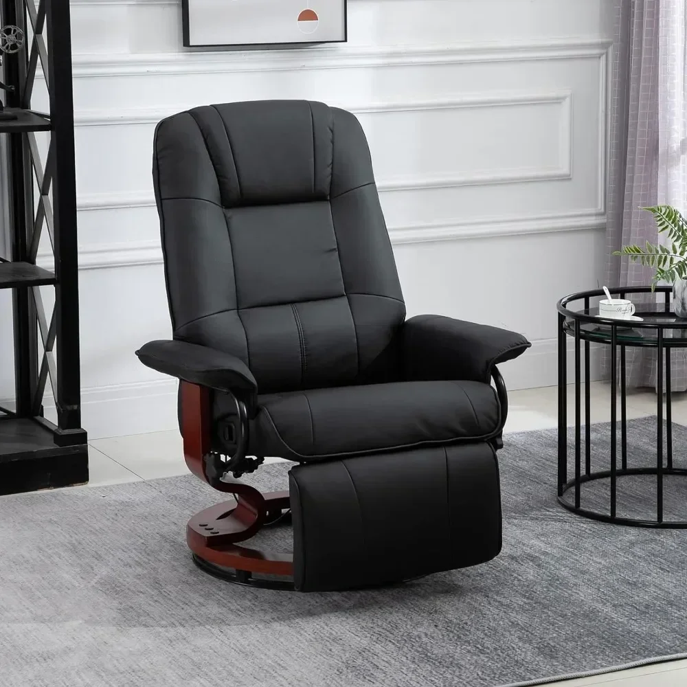 

q Adjustable Swivel Lounge Chair with Footrest, Armrest and Wrapped Wood Base for Living Room, Black