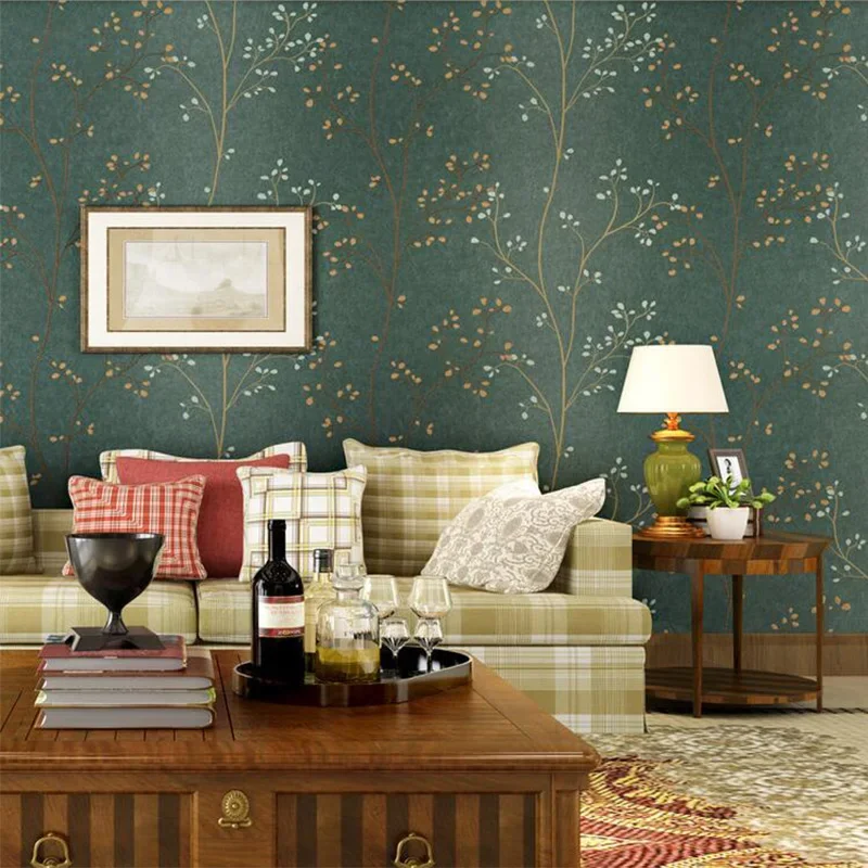 

Printed wallpaper Retro non woven wallpaper thickened non woven small tree TV background wall bedroom living room wallpaper U202