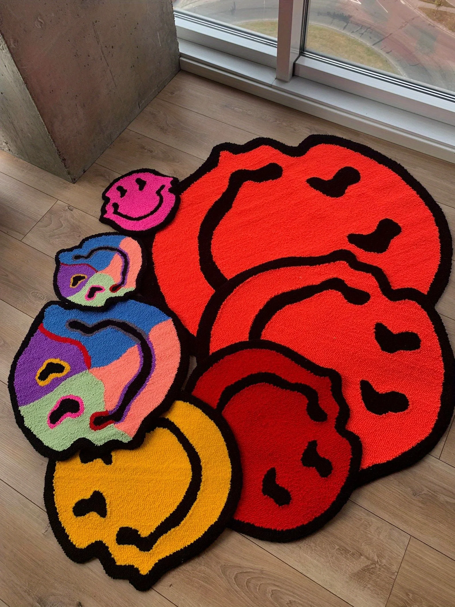 VIKAMA Funky Happy Smiley Fußmatte, rutschfester, waschbarer Eingangsteppich mit Cartoon-Print, waschbare Bodenmatte im Streetwear-Stil für Zuhause – Detail 10