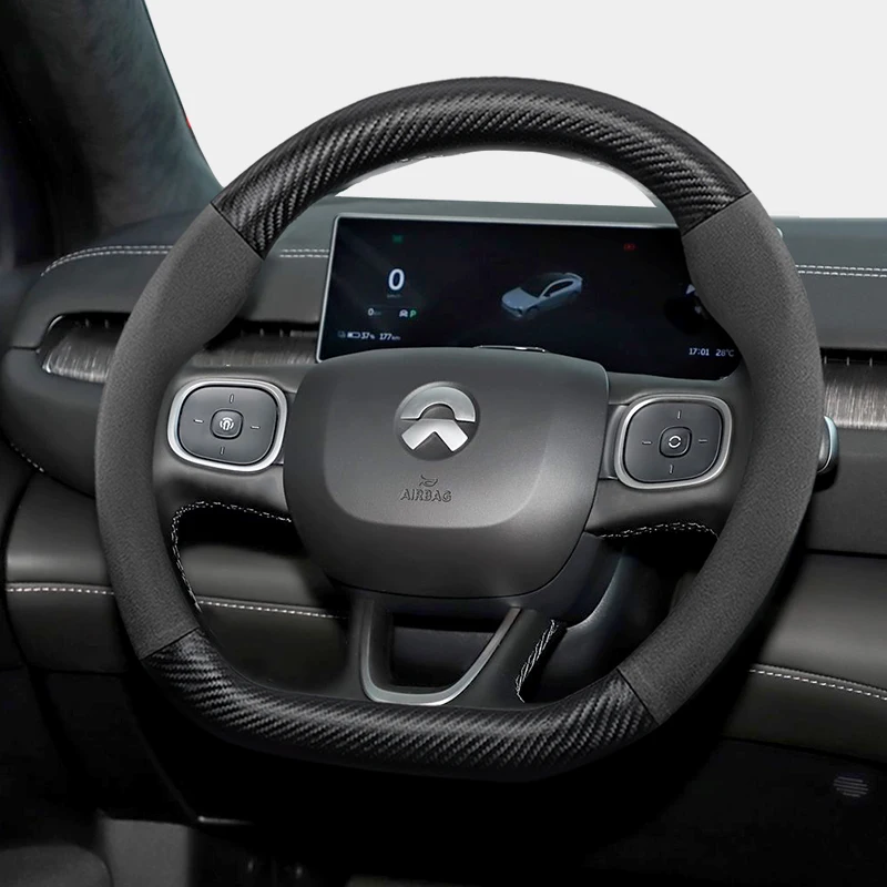 مناسبة لغطاء عجلة القيادة من ألياف الكربون غير اللامعة من Nio Suede، مناسبة للموديلات مثل Es8، Es6، Et7، Ec6، Et5 Touring، Es7، Ec7، Et9، Et5T، إلخ، أسود، أحمر، موكا، بني