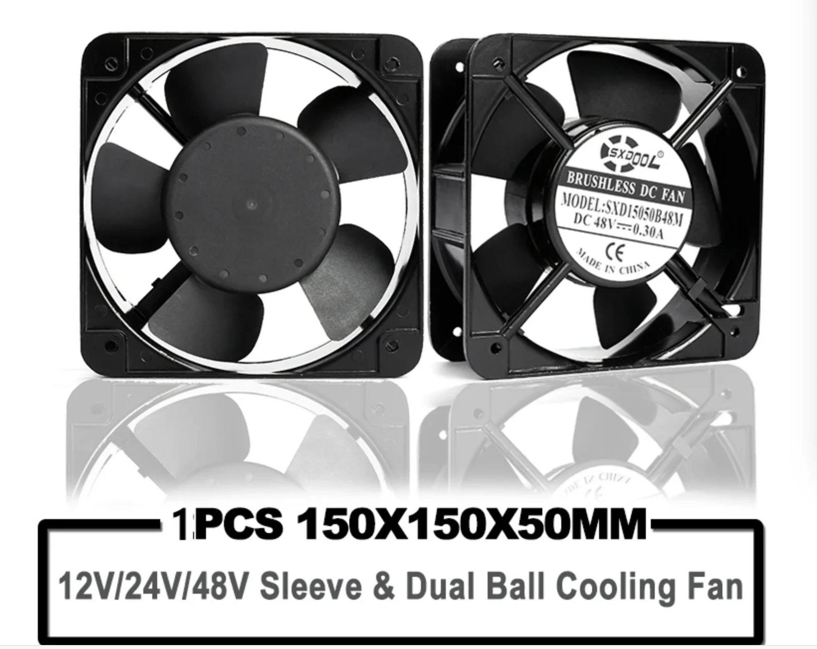 

For Industrial: Powerful 150mm Dual Ball Bearing Cooling Fan 150x150x50mm DC 12V 24V 48V High-Quality Metal Frame Axial Fan