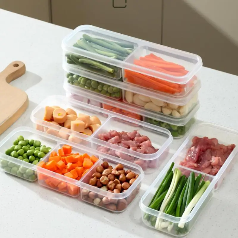 2Pcs/set Plastic Food Storage Box 2/3-Compartment Meat Sealed Packed Meal Crisper Container Refrigerator Organizer