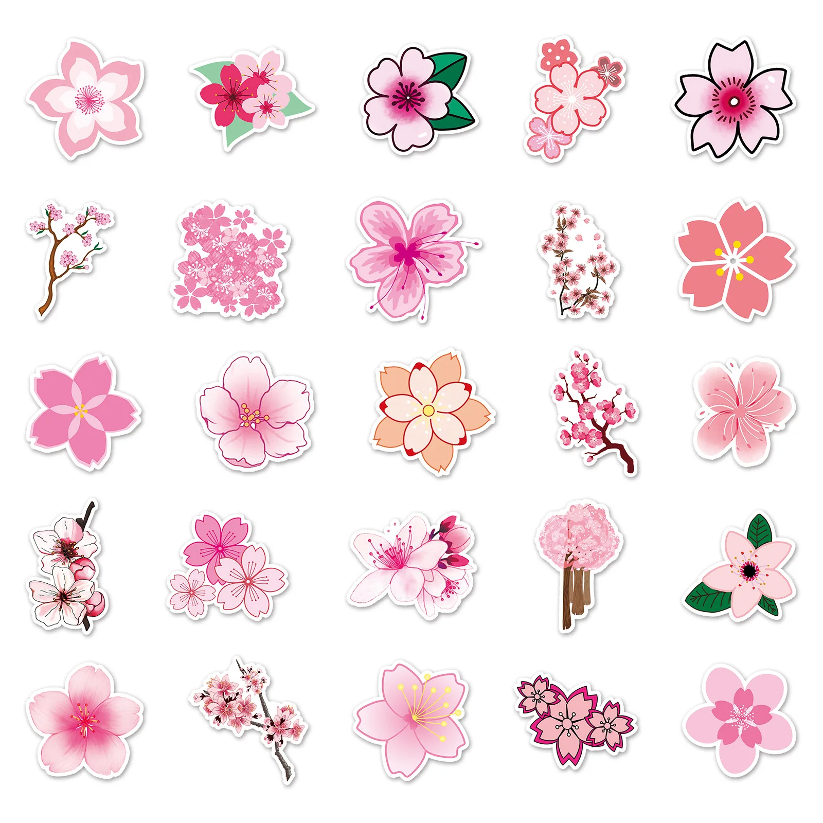 Desenhos animados Sakura Plant Sticker, Graffiti iPad Desk Notebook Capacete, Computador Padrão Scrapbook, Decoração de brinquedos, Atacado, 10 Pcs, 30 Pcs, 50Pcs