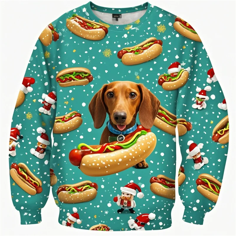 Hot Dog Dachshund 3d Printed Sweatshirts For Men Clothes Funny  O Neck Long Sleeved Women Kid Pullover Tops Street Tracksuits