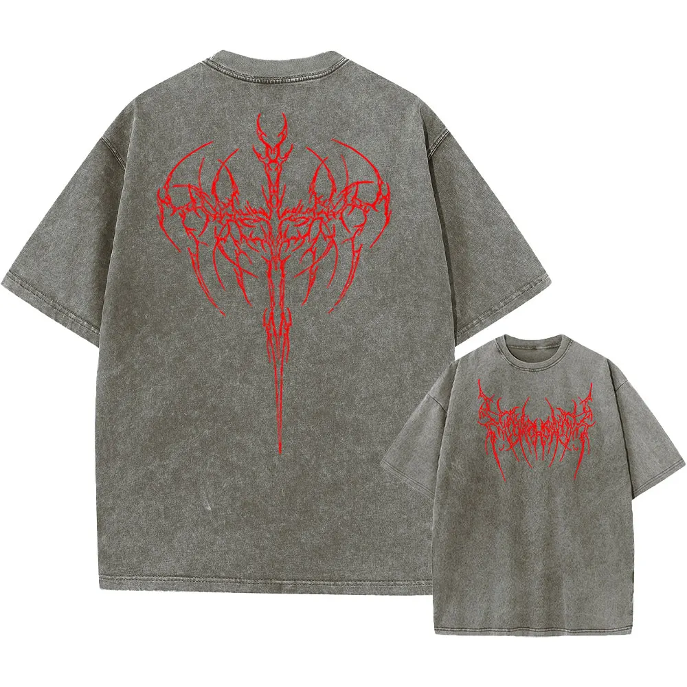 Herren Vintage Baumwoll-T-Shirts Harajuku Gothic Streetwear Weiche Y2k Acid Washed T-Shirts Mädchen Lose Mode Bedruckte Oberteile Unisex – Detail 13