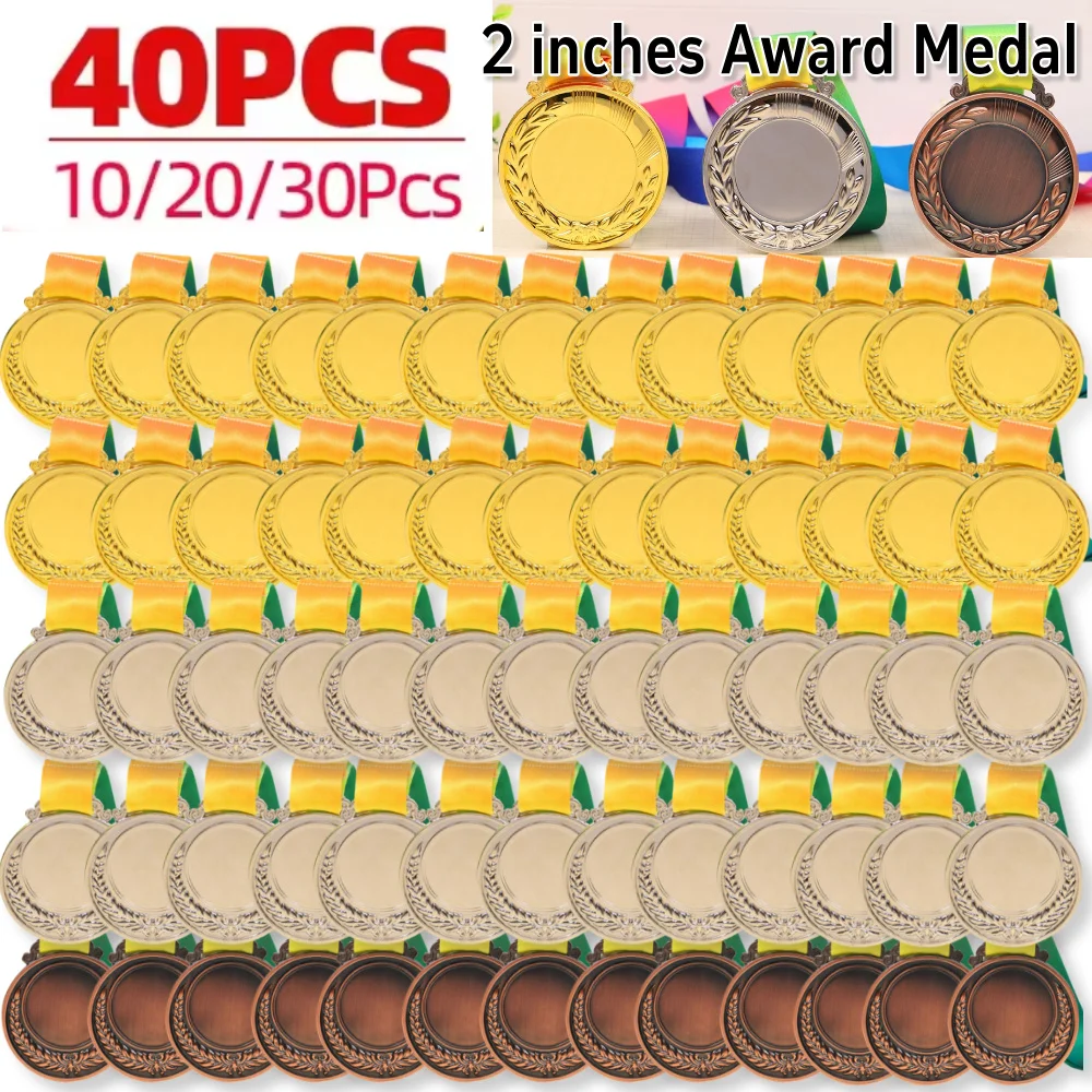 Medalla de premio de bronce, oro, plata, 2 pulgadas, con cinta para el cuello, medalla de Metal redonda para niños, reuniones deportivas escolares