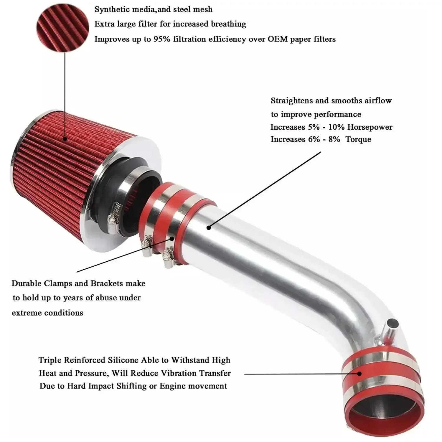 Sistem asupan udara perak merah pipa asupan udara dingin + Filter udara untuk Nissan 350Z 3.5L Infiniti FX35 G35 suku cadang mesin mobil