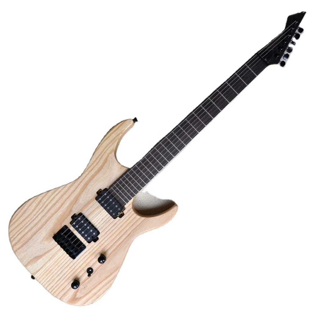 

STLFFlyoung Natural Wood Color Ash Body 6 Strings Electric Guitar Black Hardware