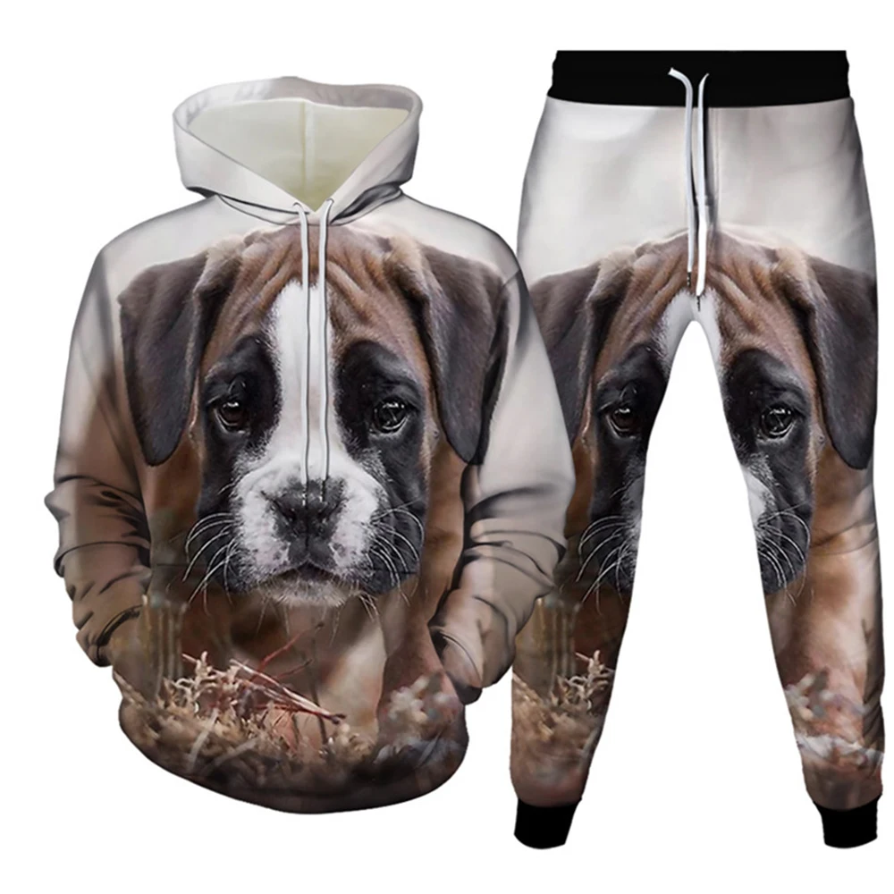 Men\'s Sets Animal Funny Dog 3D Print Lovely Tracksuit Sets Casual Hoodie Pants 2pcs Sets Oversized Pullover Fashion Men Clothing