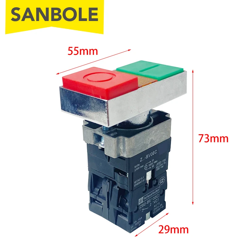 22mm Push Button Switch With Red-green With Lamp Plastic Panel Mounted XB2-BW8465 Reset Momentary Rectangular NO NC