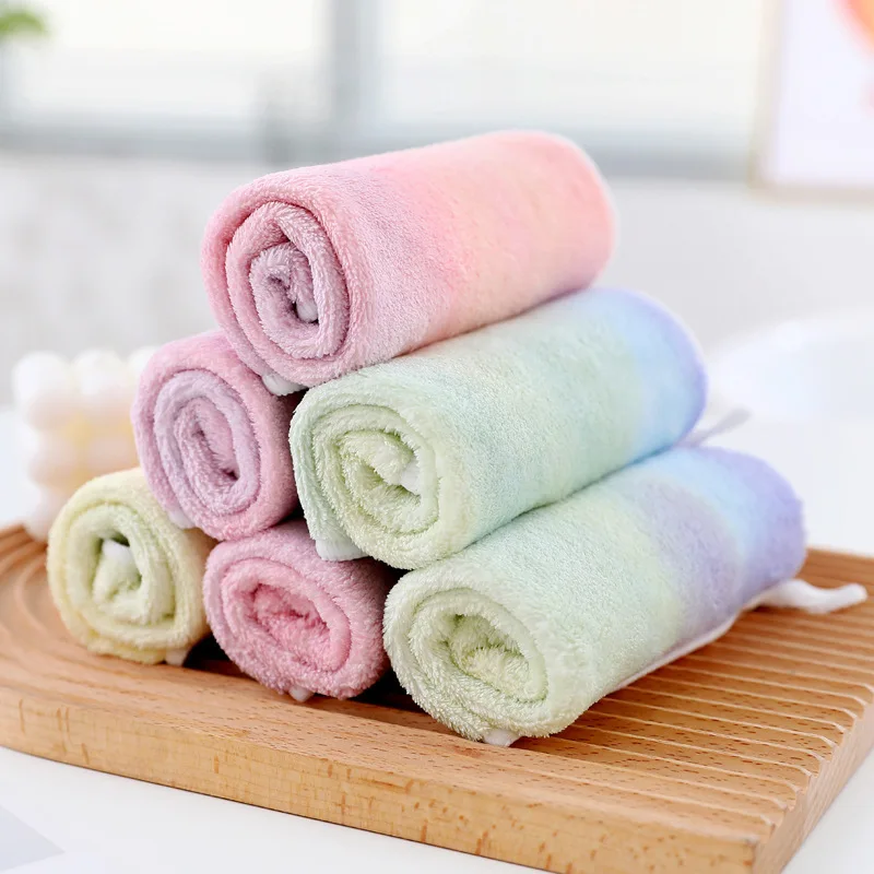 Creative Coral Velvet Towel Colorful Square Towel Rainbow Children\'s Hand Towel Cleaning Cloth Kitchen Towel Microfiber Cloth