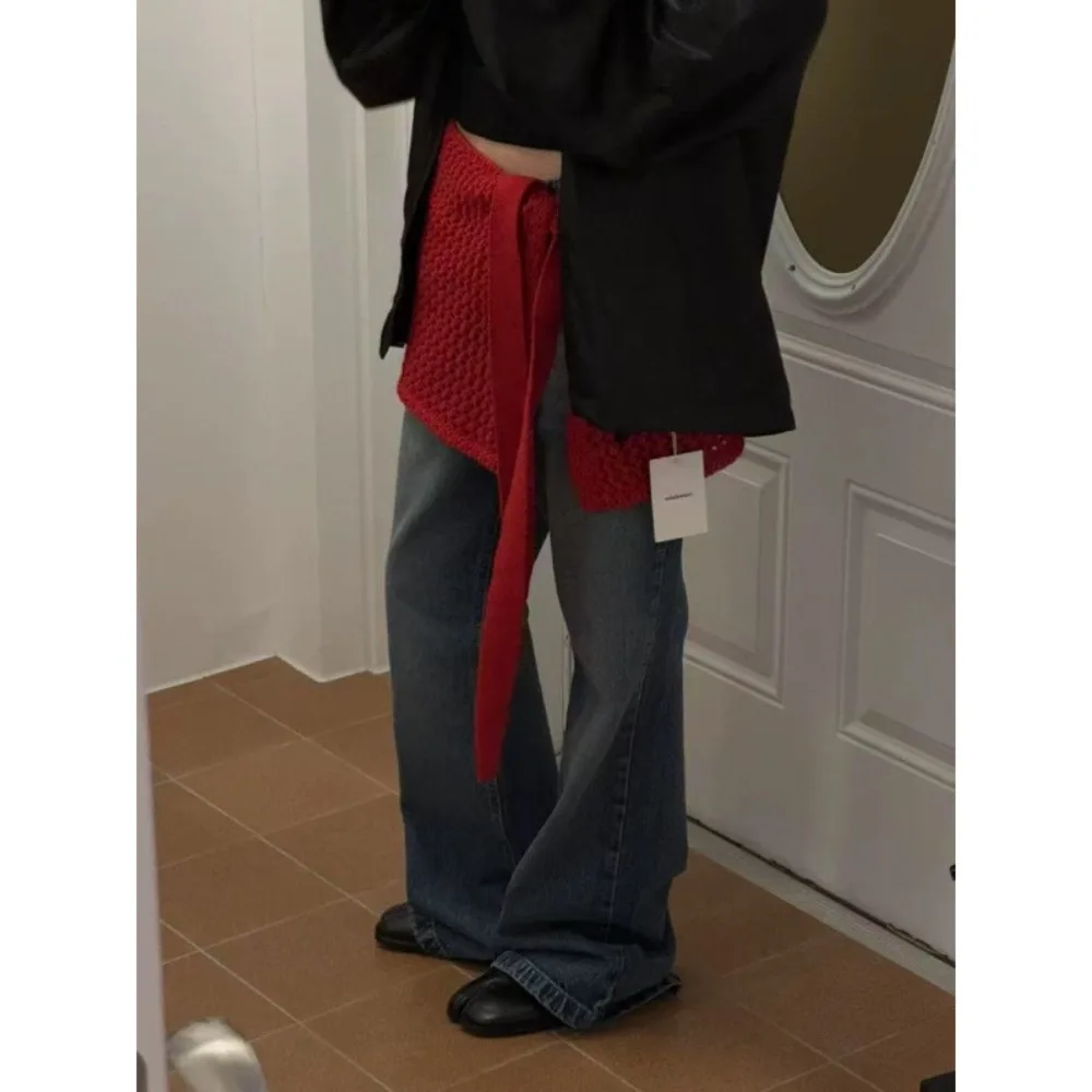 

Polyester Hollow Knitted Skirt Y2K Streetwear See Through Short Skirt Harajuku High Waist Waist Scarf Dance Accessories