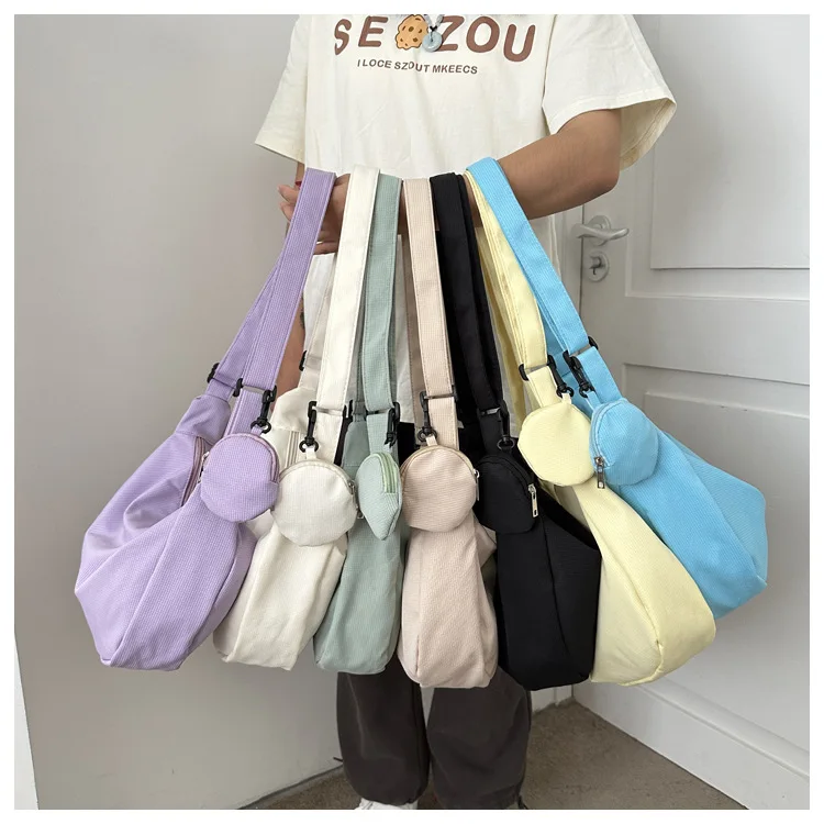 Canvas Bag Women\'S Crossbody Bag Large Capacity Forest Casual All-Match Dumpling Bag Shoulder Bag Class Commuting Bag