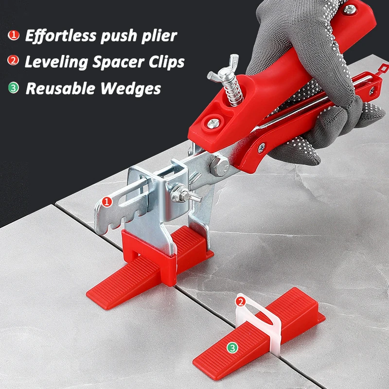 201pcs Tile Leveling System 1mm/1.5mm/2mm/2.5mm/3mm 100pcs Clips+100pcs Wedges +1piece Plier Plastic Tile Spacers Tiling Tools