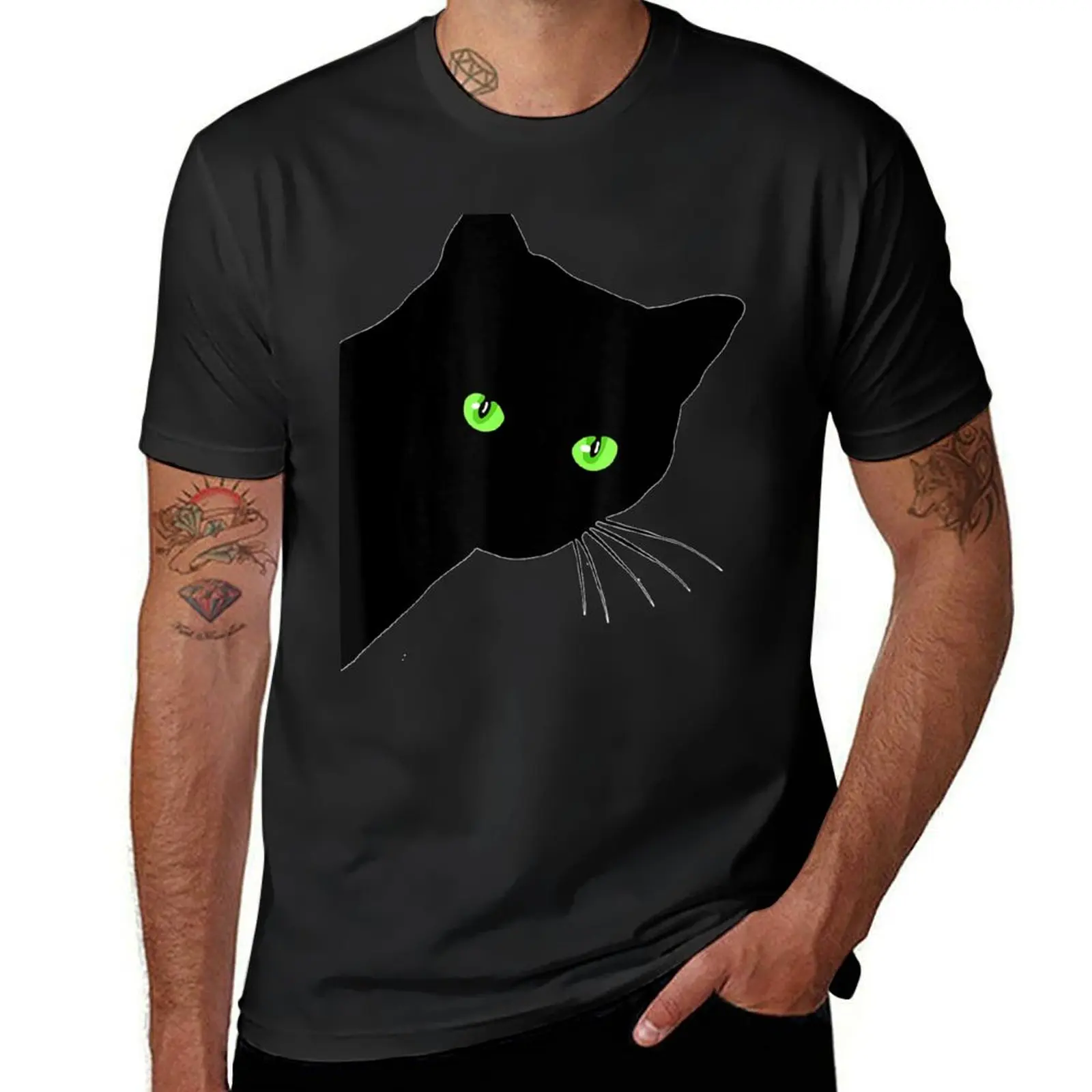 Black Cat Funny Peaking Black Cat T-Shirt kawaii clothes summer clothes cute tops fruit of the loom mens t shirts