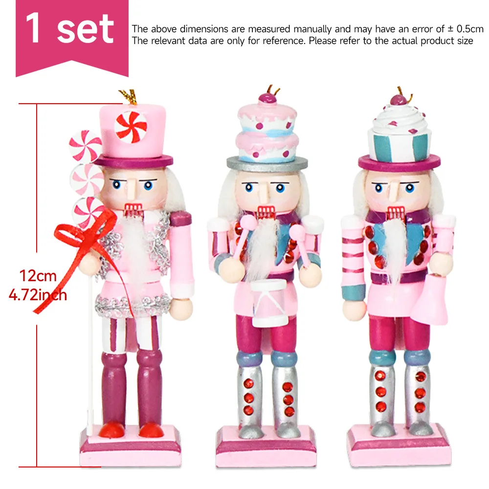 3Pcs/Set Nutcracker Puppet Wooden Handicraft Walnut Soldier Xmas Table Home Desktop Ornament New Year Merry Christmas Decoration
