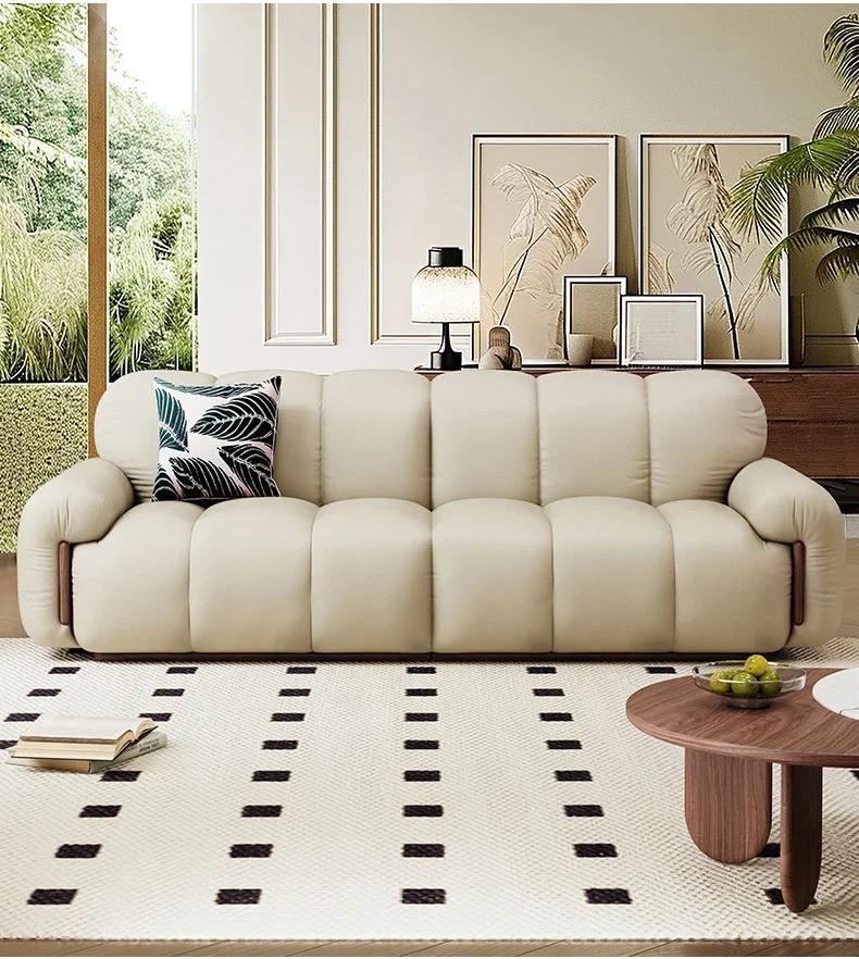 

*Italian simple piano key leather sofa first layer cowhide light luxury sofa