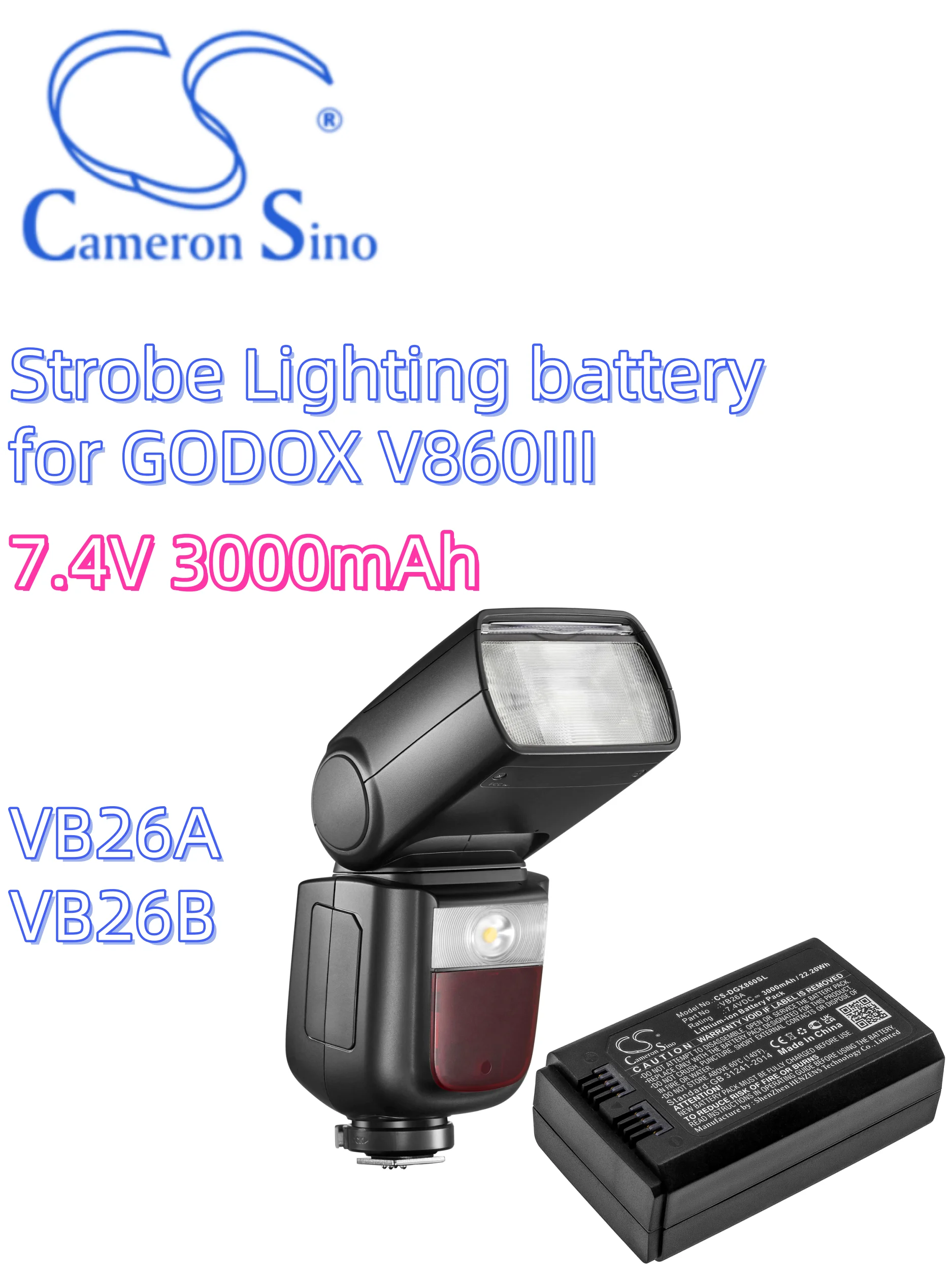 battery Cameron Sino batteries Strobe Lighting 7.4V 3000mAh for GODOX V860III VB26A VB26B CS-DGX860SL