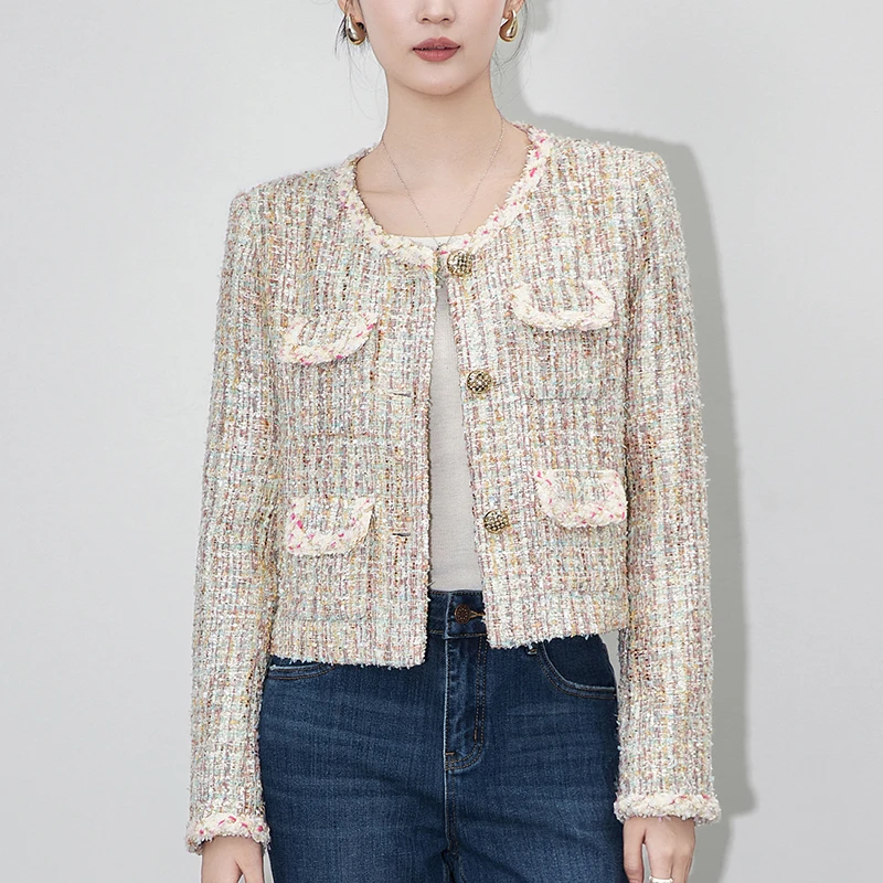 Autumn Winter 2025 Vintage Women's Tweed Jacket Elegant Fashion Coats & Jackets for Women Long Sleeve Office Lady Short Coat