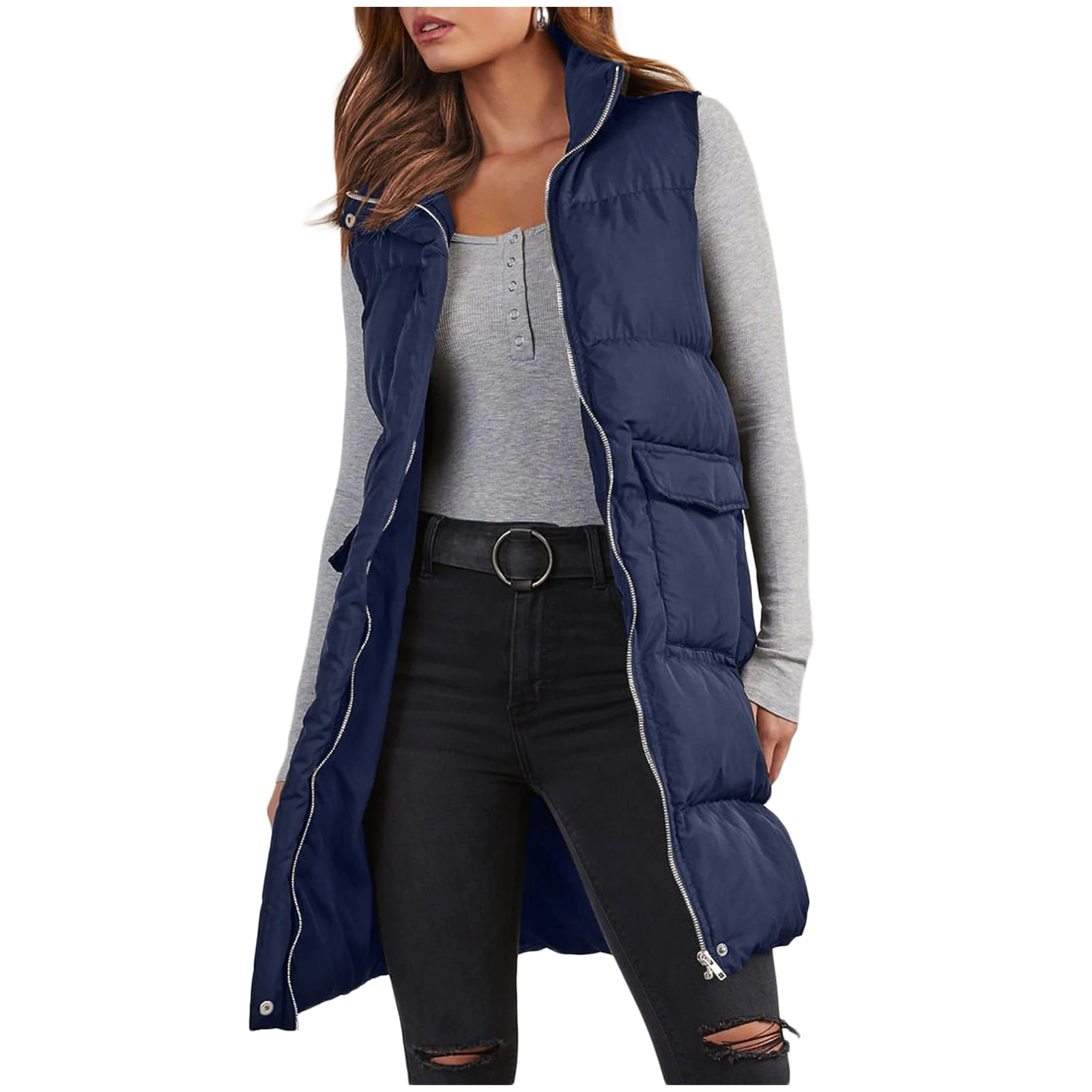 Long with Hood Outdoor Vest Down Women\'s Jacket Quilted Coat Sleeveless Jacket Winter Light Weight Sweaters