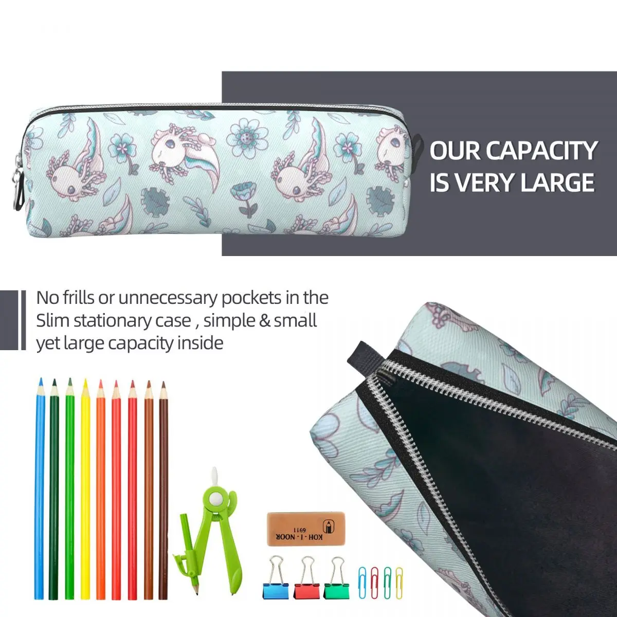 Пеналы Axolotl с цветочным принтом, каваи, сумки для ручек с рыбой и животными для девочек и мальчиков, большие школьные принадлежности для хранения, пеналы на молнии