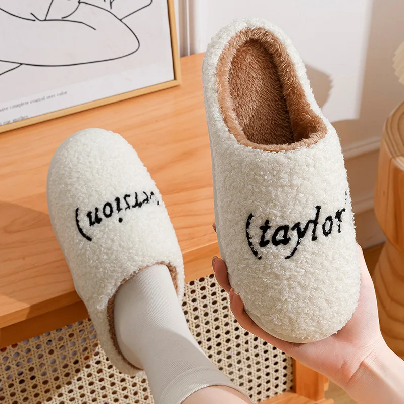 Men's Winter Home Slippers Women Fashion Version for Gift Indoor Warm Non-slip Leisure Comfortable Soft Sole Plush Houseshoes