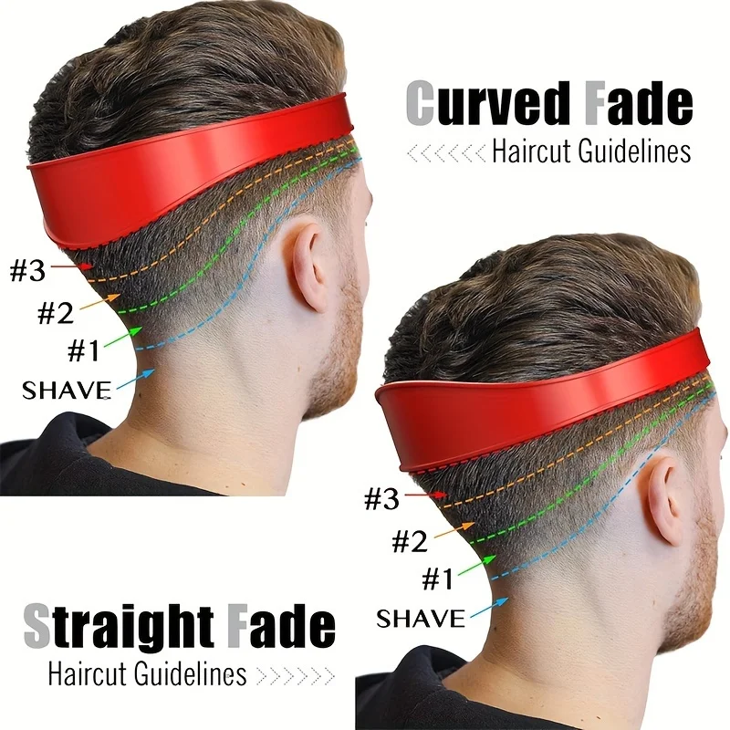 Adjustable Curved Fade Haircut Guide Band - Silicone Neckline Shaving Template for DIY Home Haircuts & Travel Use ﻿