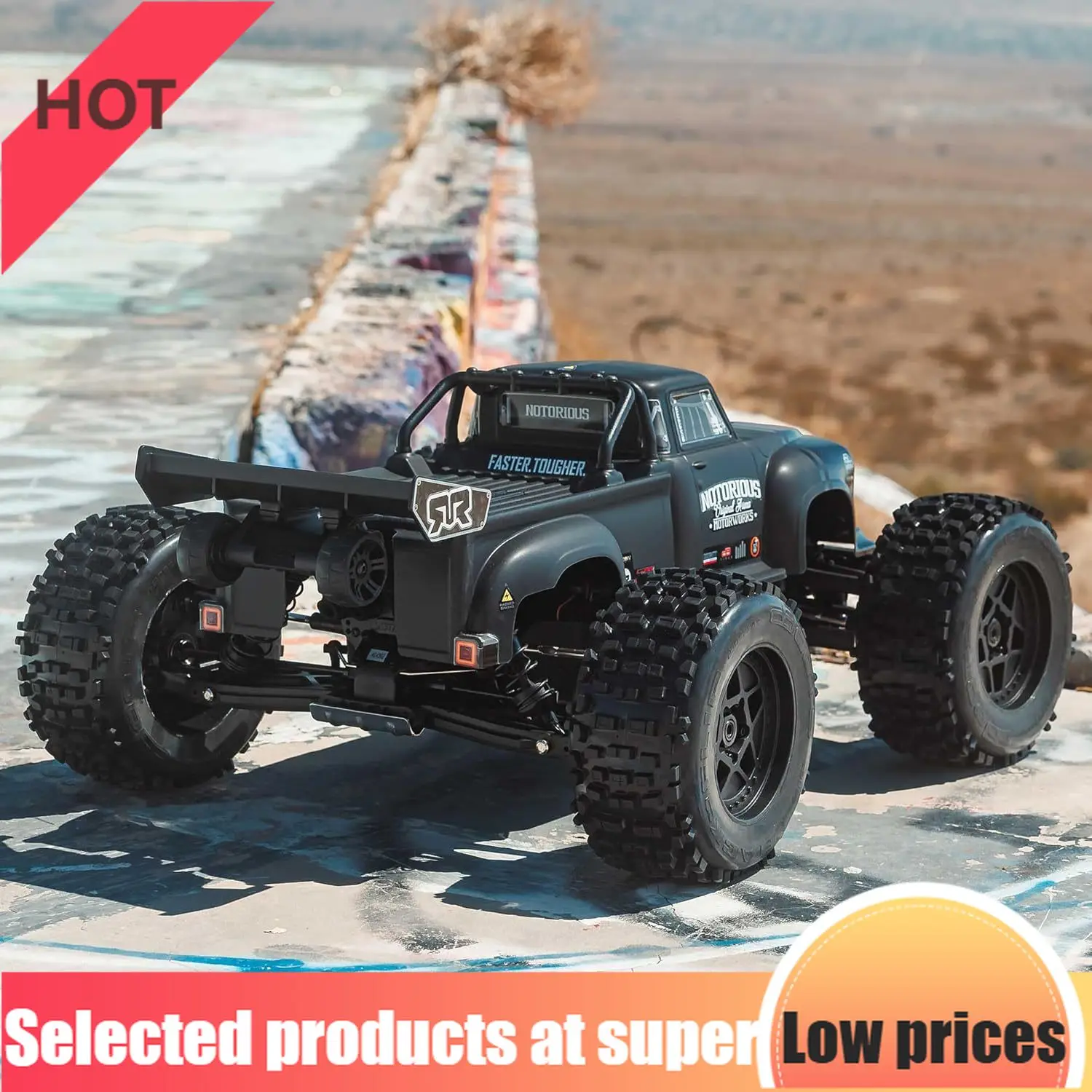 

Радиоуправляемый грузовик ARRMA 1/8 Notorious 4X4 6S BLX BRUSHLESS V6 Stunt Truck RTR (батарея и зарядное устройство не входят в комплект), (черный), ARA86