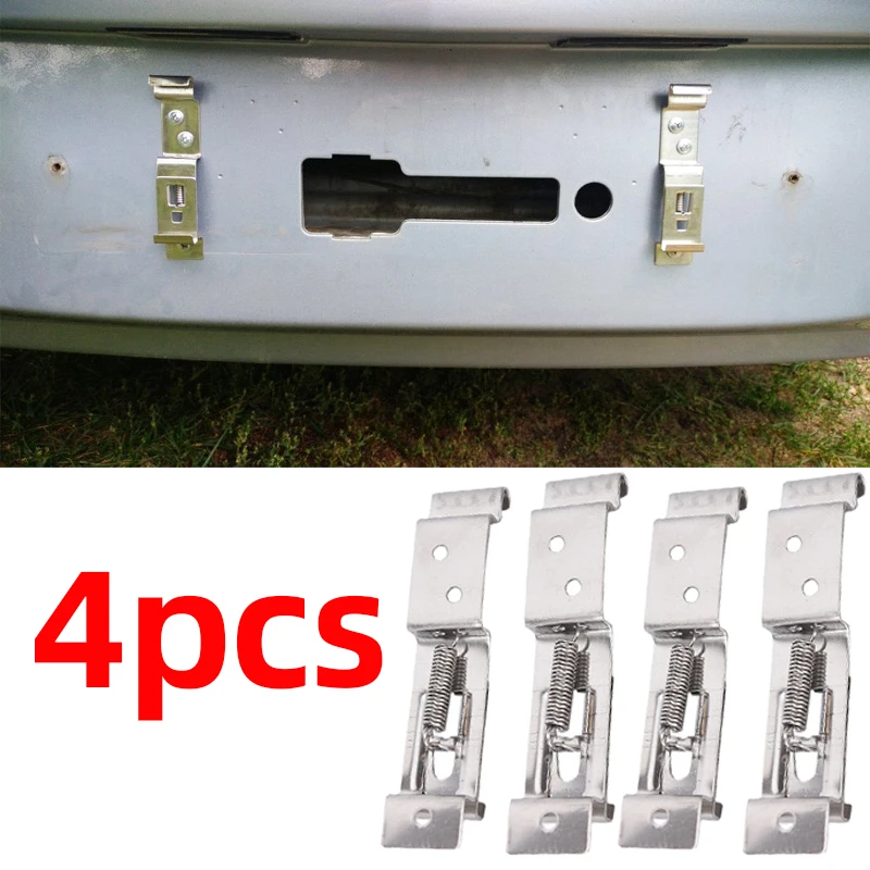 Car License Plate Spring Loaded Stainless Steel Bracket Cars Frame Holder Clamps Trailer Number Plate Clips