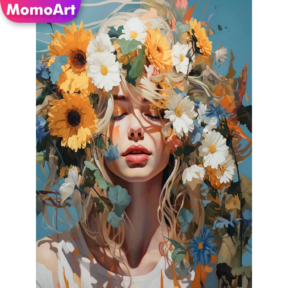 

Алмазная мозаика Momoart: Женский портрет, DIY, новинка, алмазная вышивка с цветами, подходит для начинающих, ручная работа, хобби