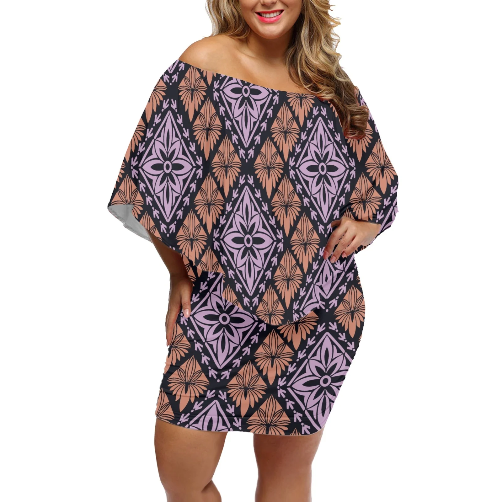 Summer Samoa Hawaii Tribes Women Party Dress Polynesian Tattoo Print Off Shoulder Bat Sleeves Bodycon Buttocks Dresses