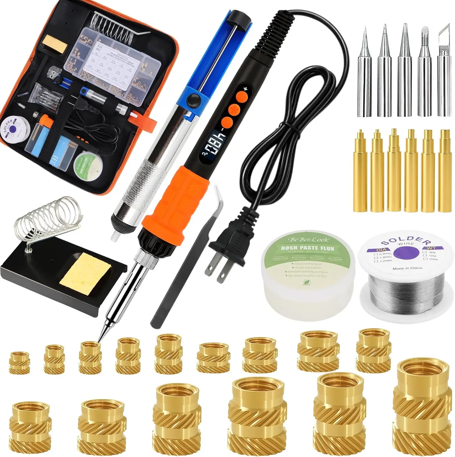 

90W Soldering Iron Heat Set Insert Tool, LED Digital Adjustable Temperature 356-896°F with 250Pcs Brass Threaded Inserts