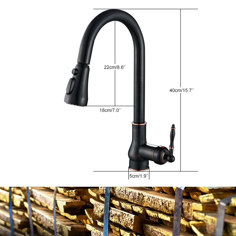 Imagem -02 - Ellen-pull Out Kitchen Faucets Bronze Antigo Pia de Cozinha Torneira Misturadora de Água Torneira do Guindaste Frio Quente com Pulverizador El9021