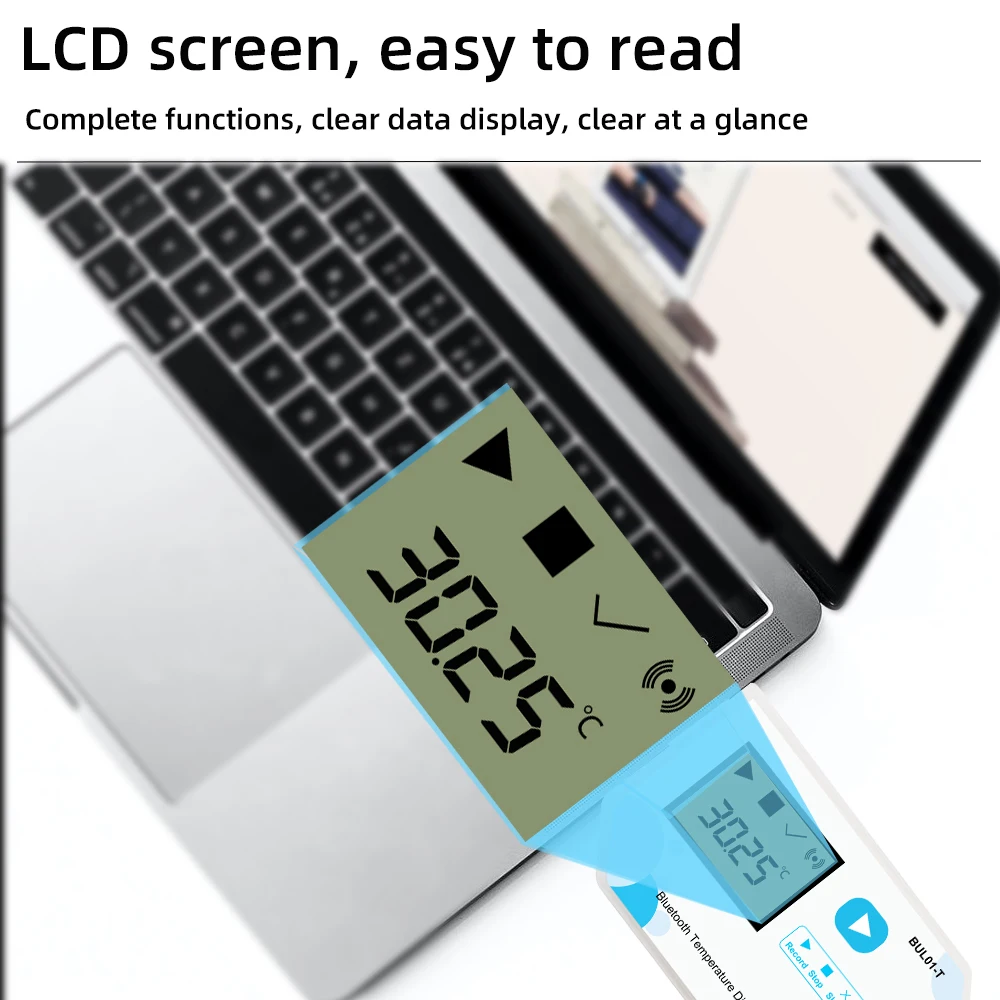 درجة الحرارة عرض مسجل بيانات USB بلوتوث متوافق مسجل درجة الحرارة لمختبر مستودع سلسلة التبريد النقل