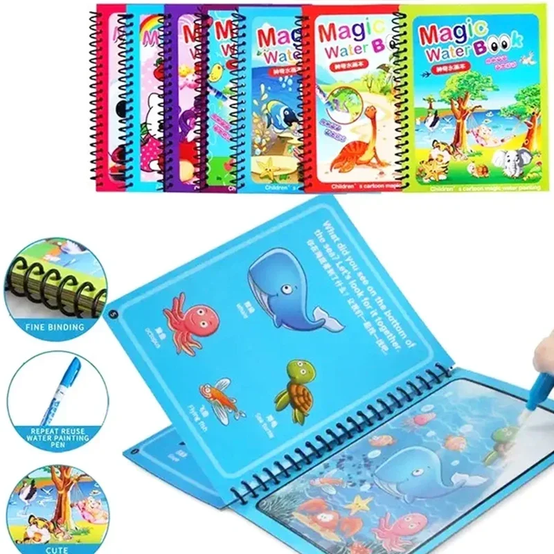 Kids Montessori Toys Reusable Coloring Book Magic Water Drawing Book Painting Drawing Toys Sensory Early Education Toys for Kids