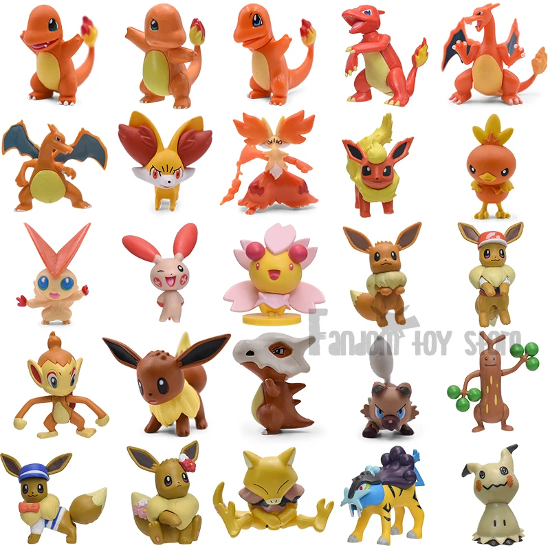 

Pokemon Figures Small Size PVC Toy Torchic Charmander Charizard Eevee Rockruff Victini Fennekin Mimikyu Raikou