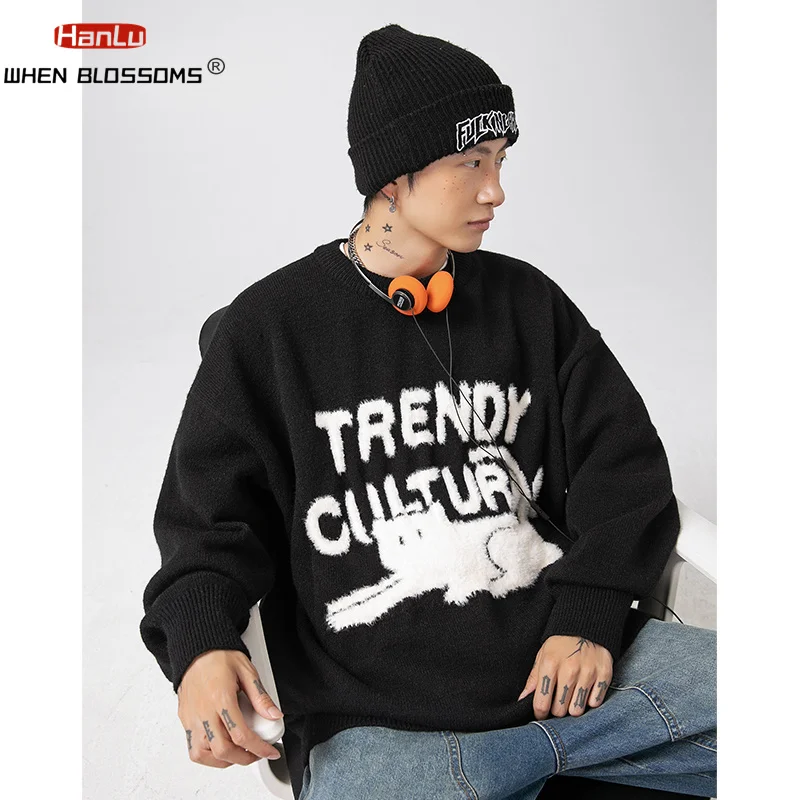 Streetwear Pullover knit Jacquard Sweater for Men and Women Couples Winter New Loose Round Neck Knit Fashion Brand Coat 2023 New