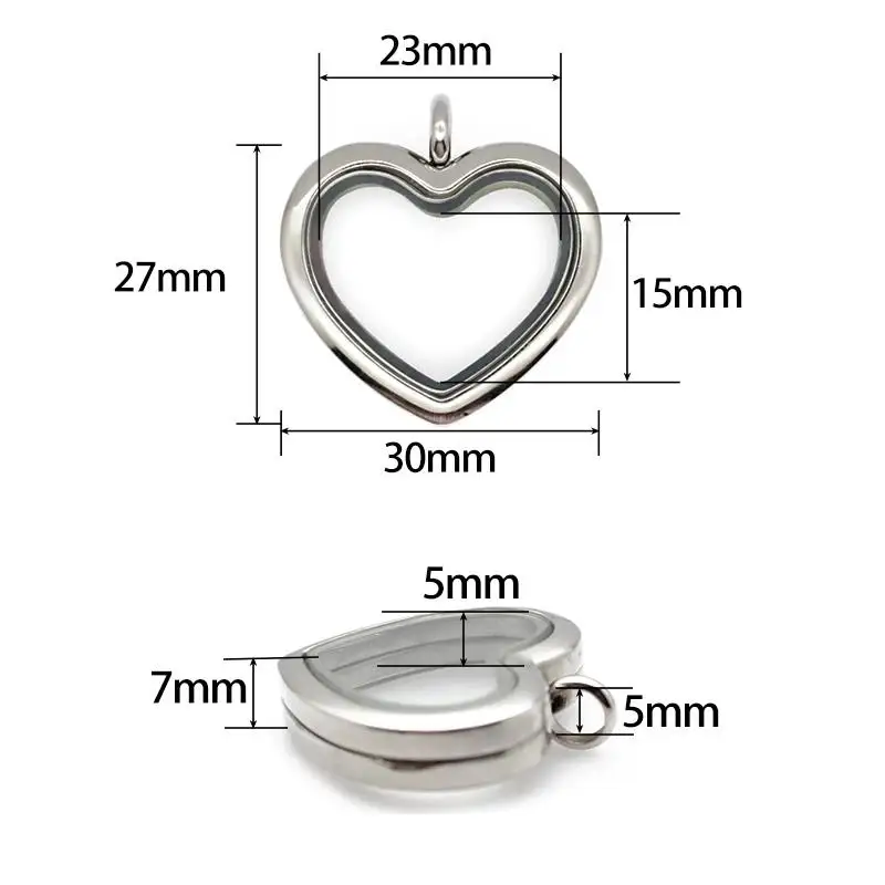 จี้ล็อกเก็ตรูปหัวใจแบบลอยตัว ขนาด 25 มม. 30 มม. 1 ชิ้น ทำจากสแตนเลสสตีล พร้อมแม่เหล็กและกระจก สำหรับทำสร้อยคอและเครื่องประดับ