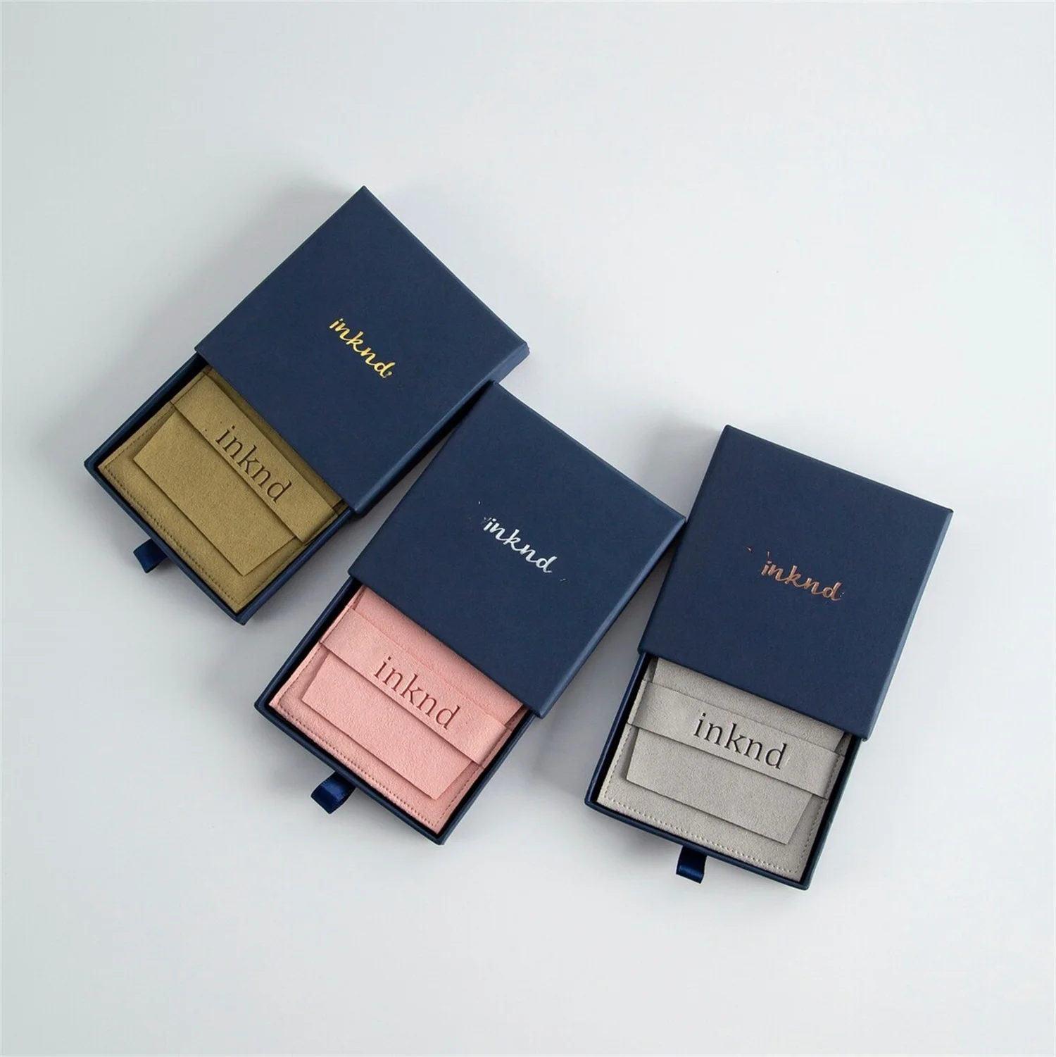 

9x9x2.5cm Blue Jewelry paper Customized box with microfiber jewelry envelope pouch set personalized logo jewelry packaging