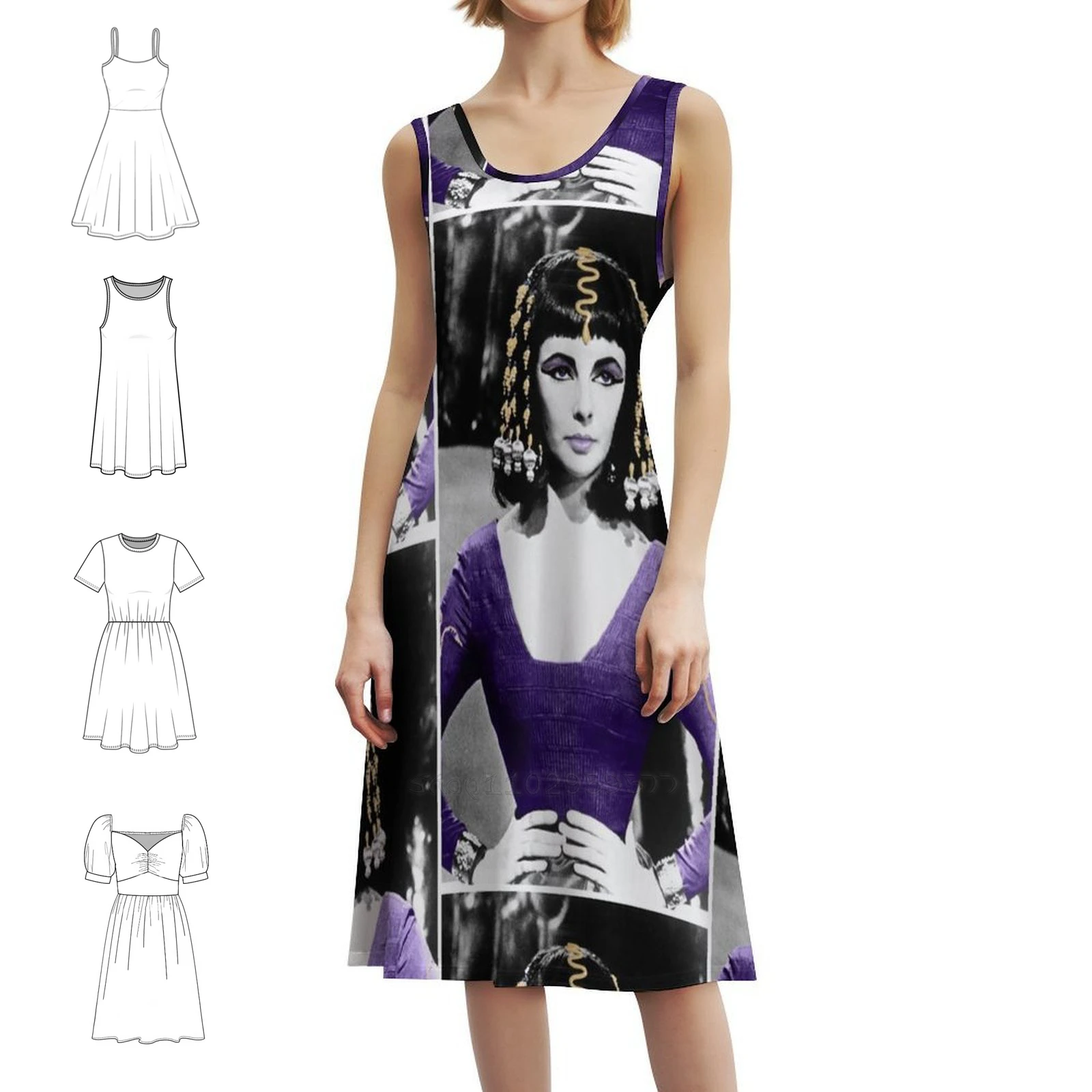 فستان كليوباترا الأرجواني للنساء للحفلات الأنيق على شكل حرف A مع خيارات قصيرة/طويلة/بدون أكمام أرجواني كليوباترا مصرية #1